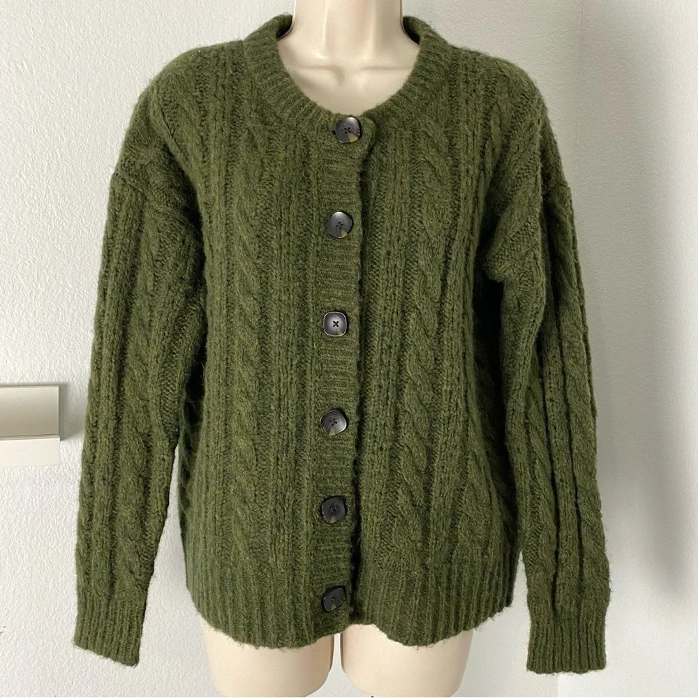 Madewell New Wool Pointelle Chunky Cable Knit Fisherman Cardigan Oversized - Picture 8 of 14